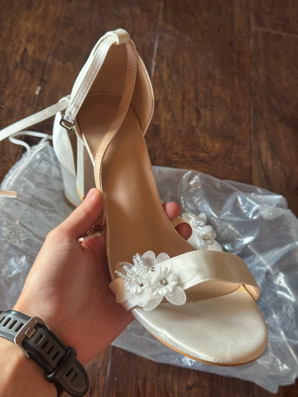 NEW Satin High Heel Weeding Sandal Floral Design Size 9